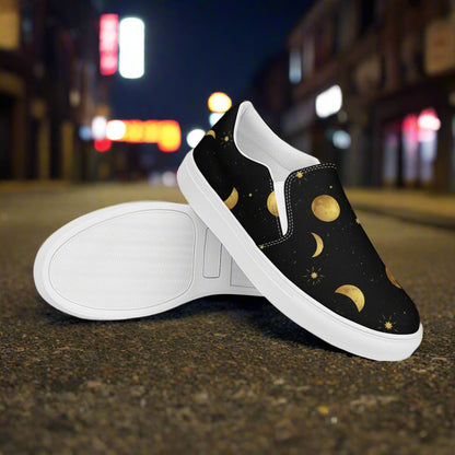 WildSage Market Slip-on Canvas Shoes - Moonstar Print featuring celestial design on black background