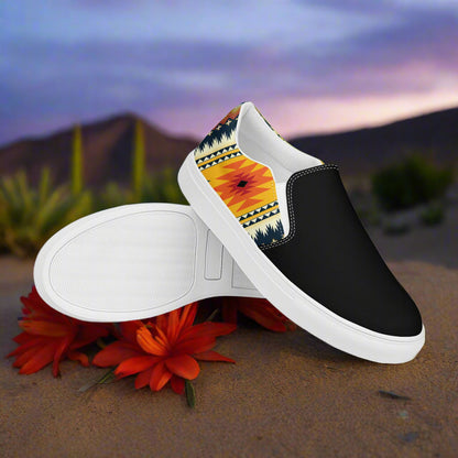 Slip-on Canvas Shoes Nakai Two Tone with black design and colorful geometric pattern on the heel