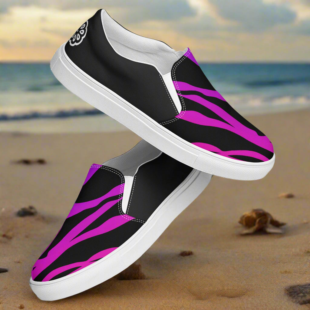 Slip-on Canvas Shoes Purple Zebra Halftone design ideal for casual beach outings and everyday wear