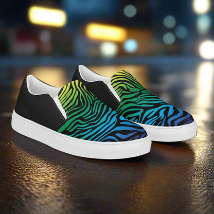 Slip-on Canvas Shoes Rainbow Zebra Halftone featuring vibrant black and colorful zebra print design
