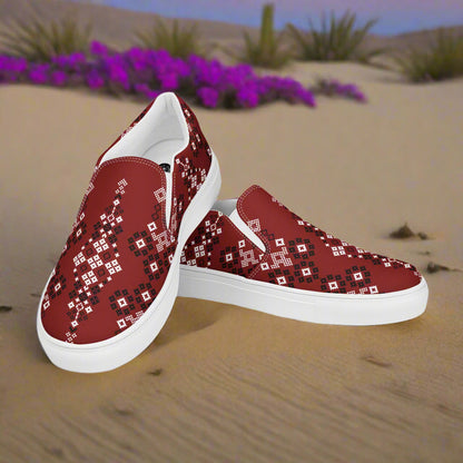Slip-on Canvas Shoes Red Mesa Southwest Print with Stylish Design for Comfortable Wear