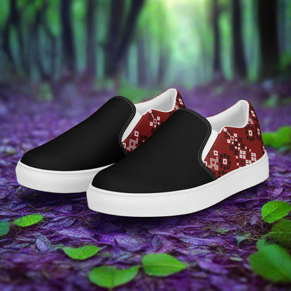 Slip-on Canvas Shoes Red Mesa Two Tone with Stylish Black and Red Design for Casual Wear