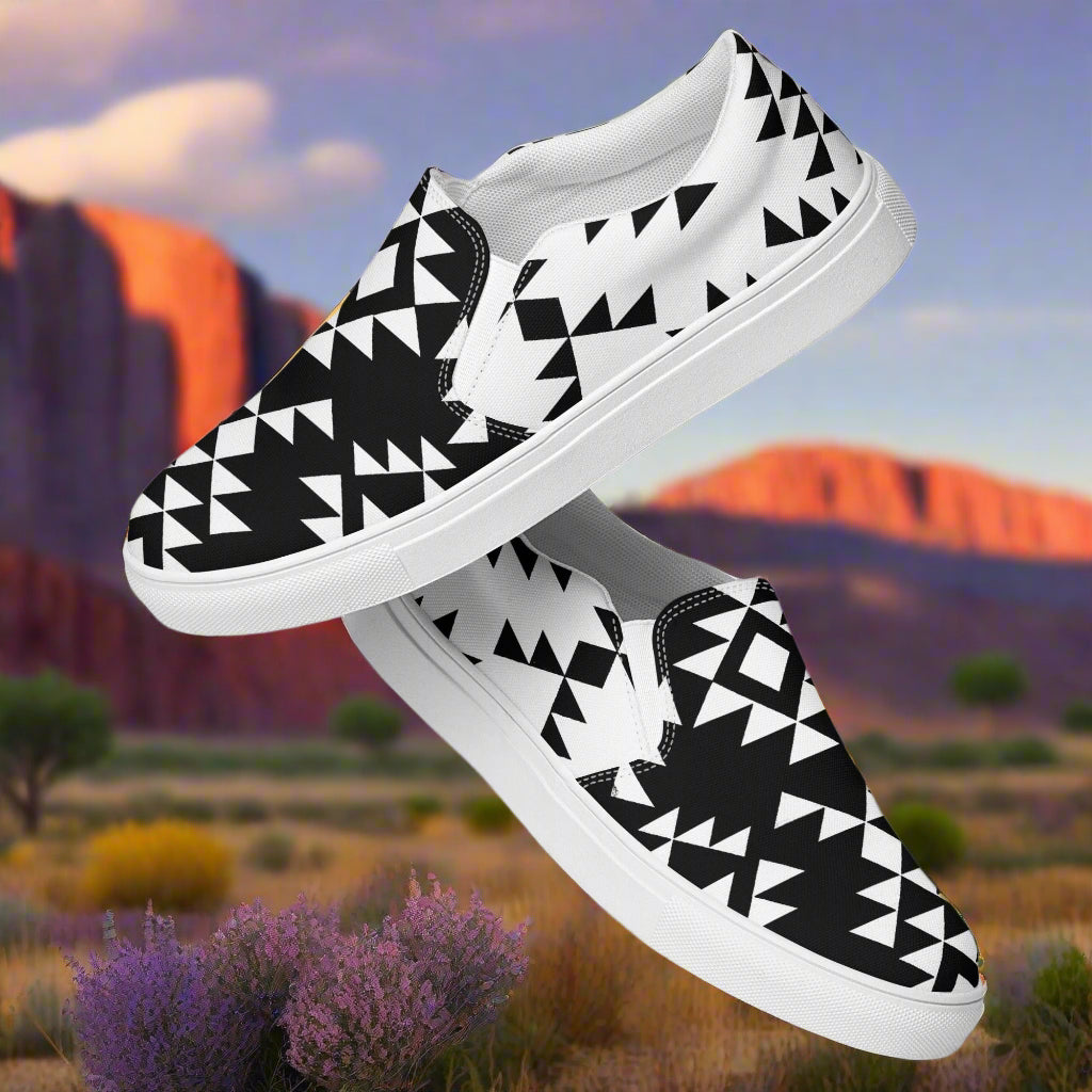 Slip-on Canvas Shoes Sonora Reverse Two Tone in Black and White Geometric Design