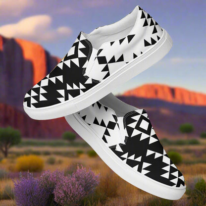 Slip-on Canvas Shoes Sonora Reverse Two Tone in Black and White Geometric Design