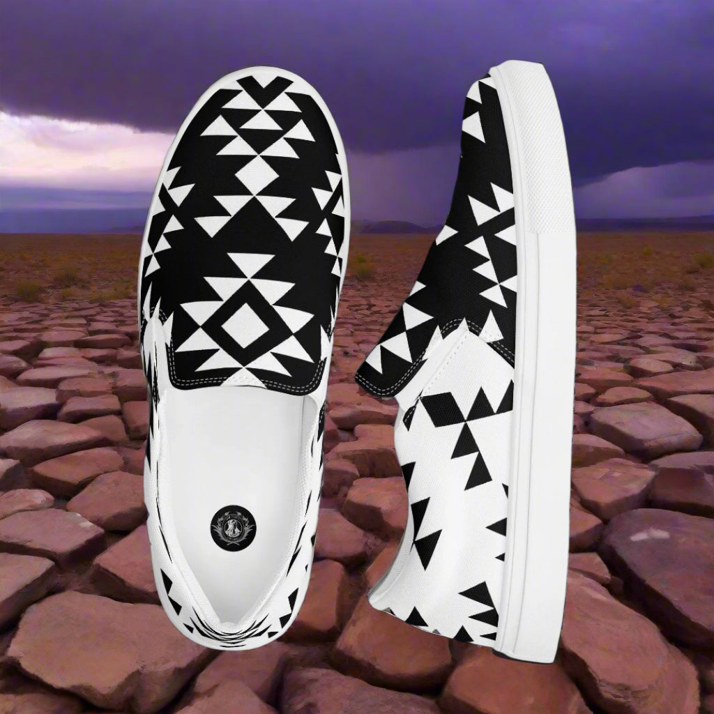 Slip-on Canvas Shoes Sonora Reverse Two Tone in Black and White Tribal Pattern