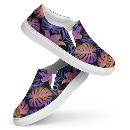 Slip-on Floral Print Canvas Shoes with Vibrant Leaf Patterns for Casual Wear