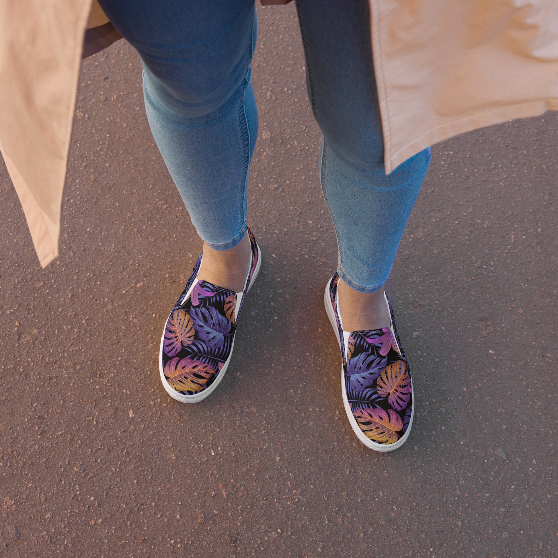 WildSage Market Slip-on Floral Print Canvas Shoes with vibrant leaf patterns and casual style