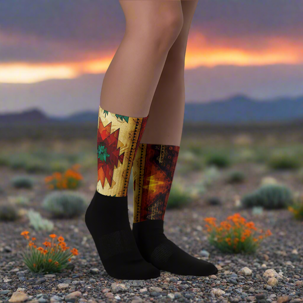 Sonoita Southwest patterned Unisex Black Bottom Socks featuring vibrant designs for unique style.