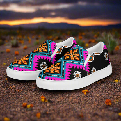 Sonyeta Southwest Print Slip-on Canvas Shoes with vibrant colors and intricate patterns for casual style