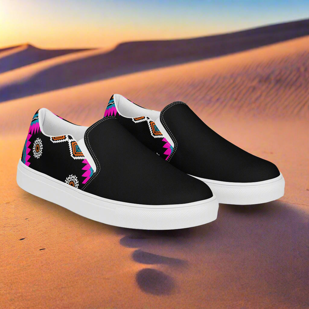 Slip-on Canvas Shoes Sonyeta Two Tone with vibrant designs on a black background for stylish comfort