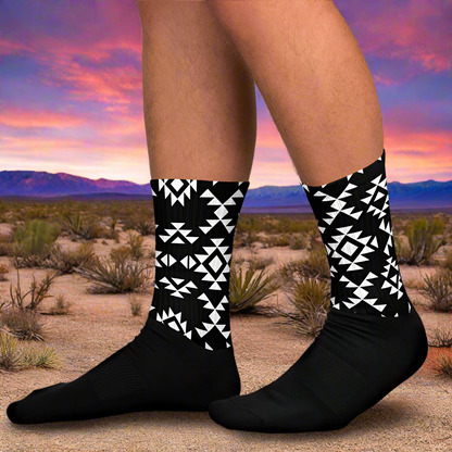 WildSage Market Southwest pattern socks in black and white with geometric designs for casual wear