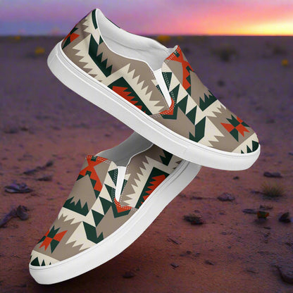 WildSage Market Southwest print Big Mesa slip on shoes with geometric desert pattern and white soles