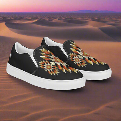 Southwest slip-on mens canvas shoes with vibrant geometric patterns for casual comfort
