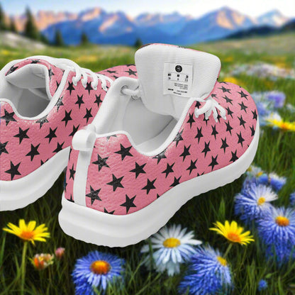 WildSage Market women pink star print Custom Athletic Shoes with white sole and laces