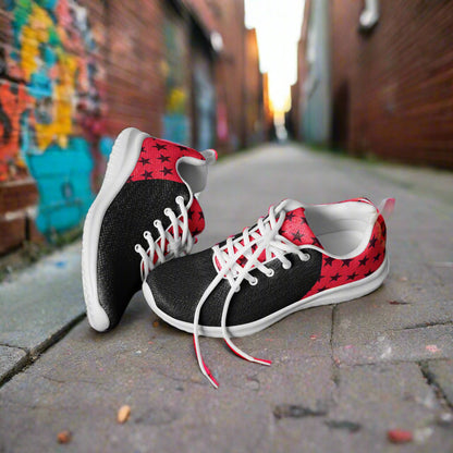 WildSage Market Womens Athletic Shoes black mesh with red star print white sole lightweight