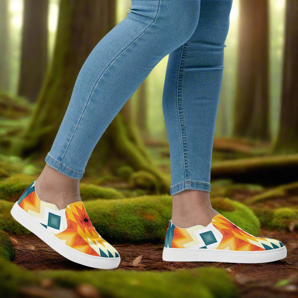 Sundance Southwest Print Slip-on Canvas Shoes in vibrant colors, perfect for casual outings