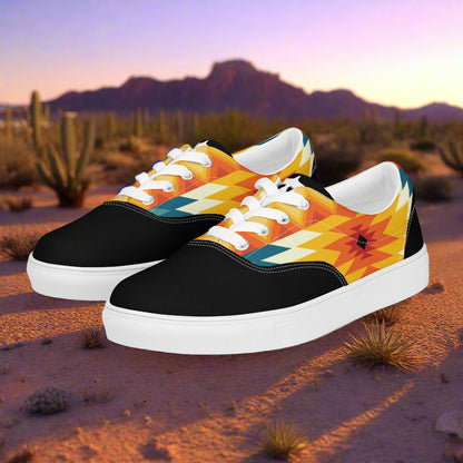 WildSage Market Southwest Lace-up Canvas Shoes with black toe and vibrant southwest geometric print casual sneakers