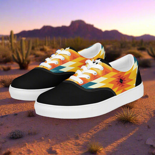 WildSage Market Southwest Lace-up Canvas Shoes with black toe and vibrant southwest geometric print casual sneakers