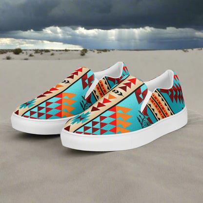 Southwest print slip on shoes Taos by WildSage Market with vibrant geometric patterns and white soles