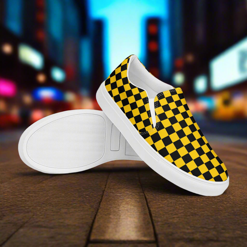 Taxi Chex Slip-On Canvas Shoes in Black and Yellow Checkered Pattern for Stylish Casual Wear