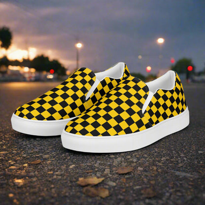 Taxi Chex Slip-On Canvas Shoes in bold black and yellow checkered pattern for casual comfort