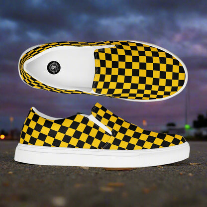 Taxi Chex Slip-On Canvas Shoes in Black and Yellow Checkerboard Pattern for Casual Wear