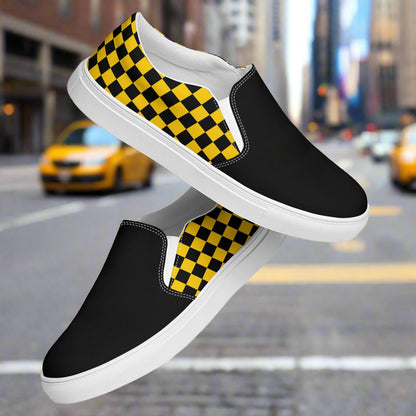 Taxi Chex Two Tone Slip-On Canvas Shoes with a stylish black and yellow checkerboard design