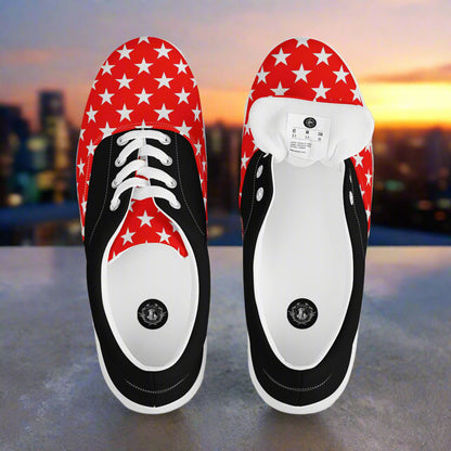 White Star Red Halftone Lace-up Canvas Shoes by WildSage Market with black and red star pattern