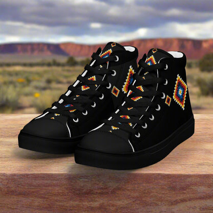 WildSage Market High Top Canvas Shoes black lace up sneakers with colorful southwestern embroidery and rubber sole