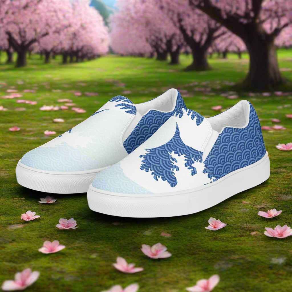 Tsunami Sky Slip-on Canvas Shoes featuring a wave design, perfect for casual wear and comfort