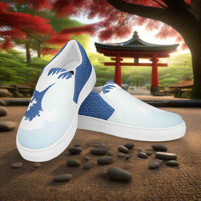 Tsunami Sky Slip-on Canvas Shoes with Wave Design in Blue and White for Stylish Comfort