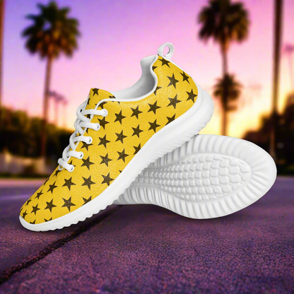 WildSage Market womens yellow star print athletic sneakers with white sole on sunset street Custom Athletic Shoes