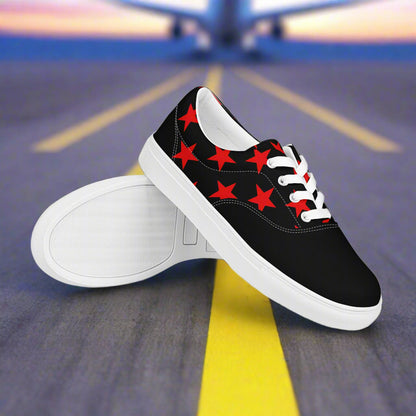 WildSage Market lace up red star pattern two tone canvas shoes with white soles and laces
