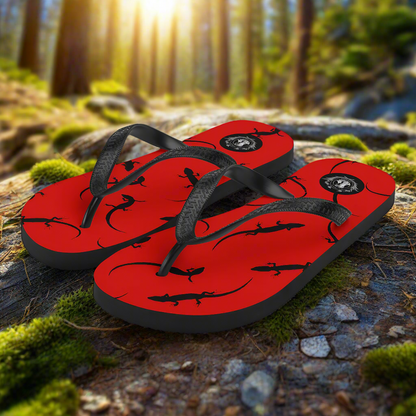 WildSage Market red lizard print flip flops with a stylish design for casual summer wear