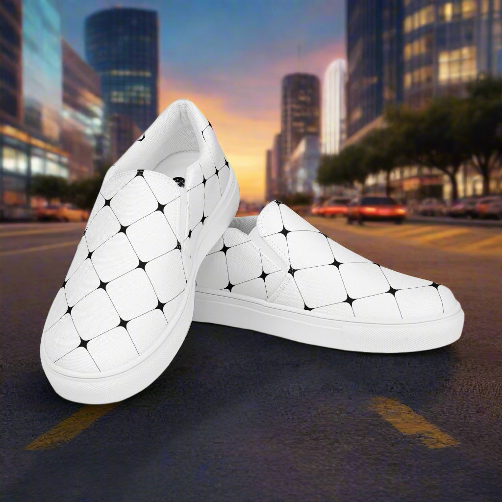 White Diamond Slip-on Canvas Shoes with Stylish Pattern for Everyday Comfort