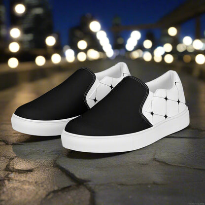 White Diamond Two Tone Slip-on Canvas Shoes with a sleek black and white design for casual wear