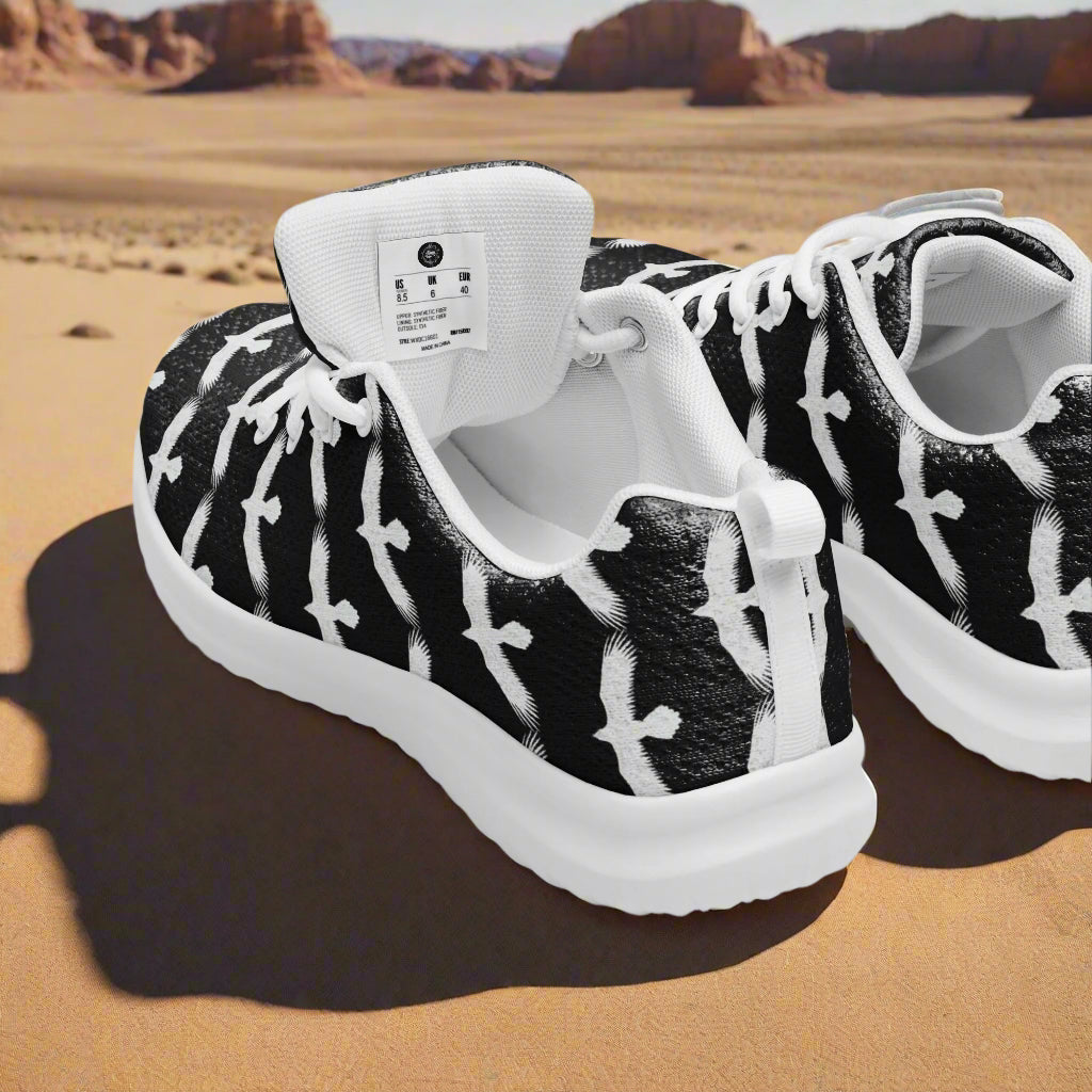 White Ravens Black Athletic Shoes featuring a unique bird design on a lightweight sole
