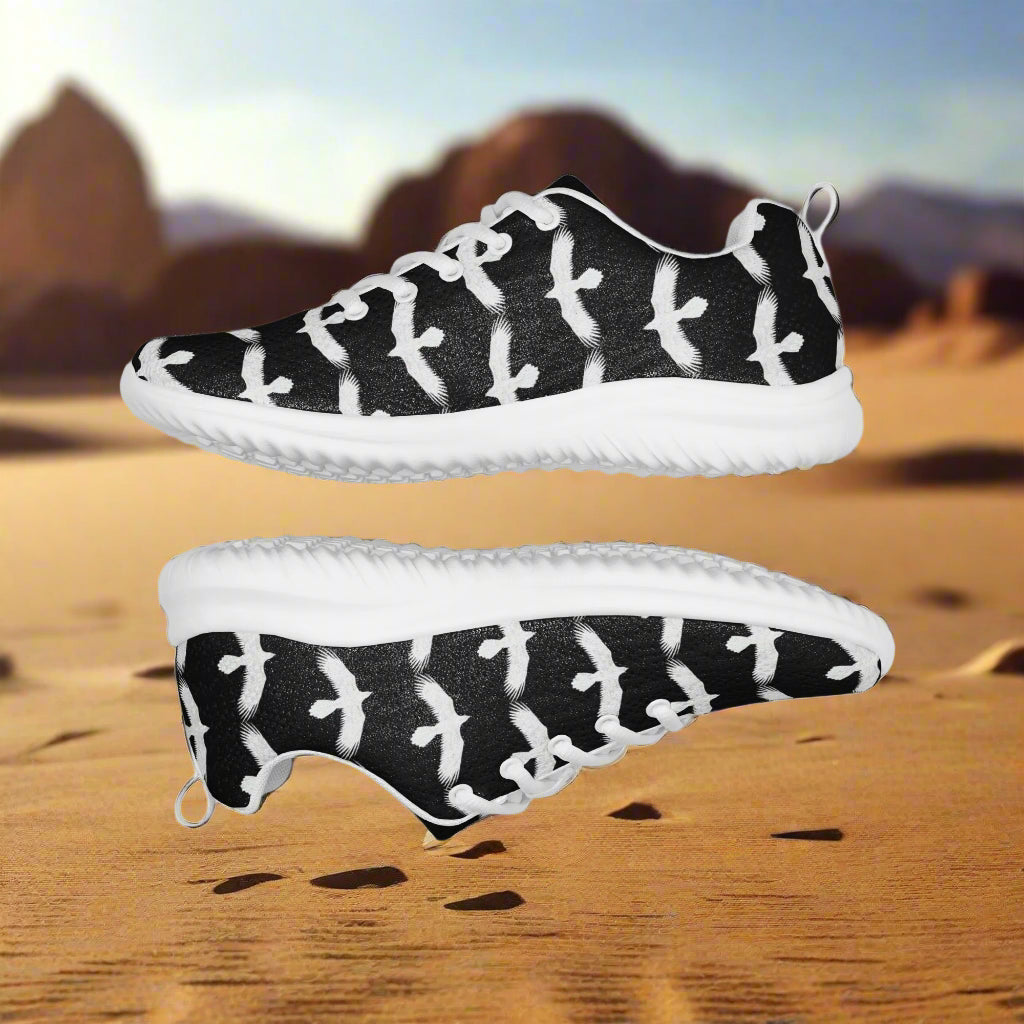White Ravens Black Athletic Shoes featuring a unique bird pattern for stylish performance