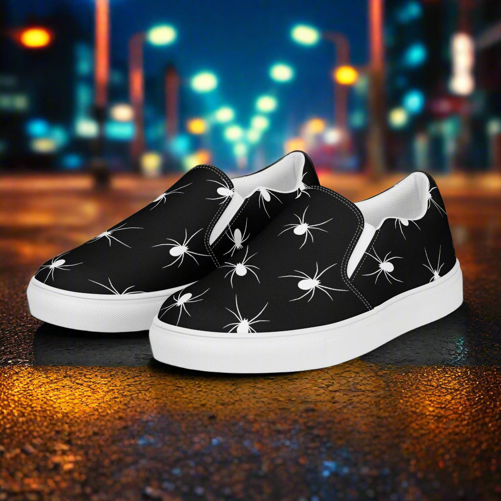 White Spiders Slip-On Canvas Shoes with Stylish Spider Design for Everyday Comfort