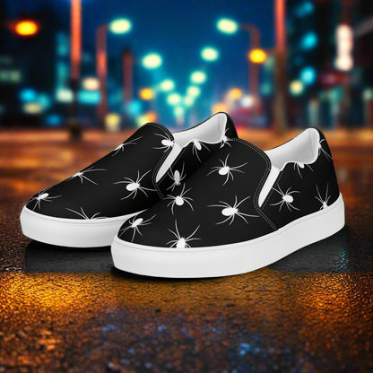 White Spiders Slip-On Canvas Shoes with Stylish Spider Design for Everyday Comfort