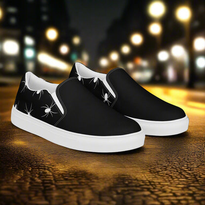 White Spiders Two Tone Slip-On Canvas Shoes featuring a sleek design with spider pattern for stylish comfort