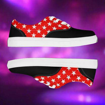 White Star Red Two Tone Lace up Canvas Shoes with black toe and white sole by WildSage Market