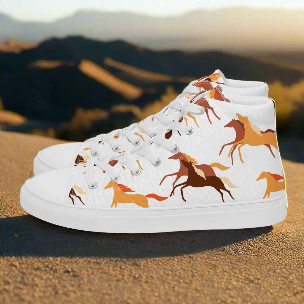 Wild Horse High Top Canvas Shoes featuring a vibrant horse print on a stylish design