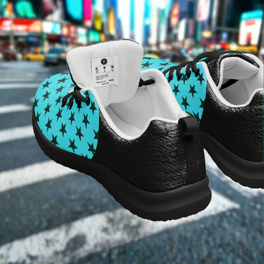 GeoMetro | Women’s Athletic Shoes | Black Stars Teal Halftone - WildSage Market