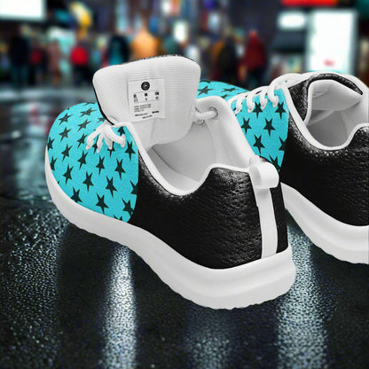 Women's Custom teal two tone athletic shoes with a black star pattern