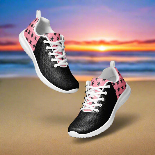 Pink and black Women’s Athletic Shoes pink with black star pattern two tone