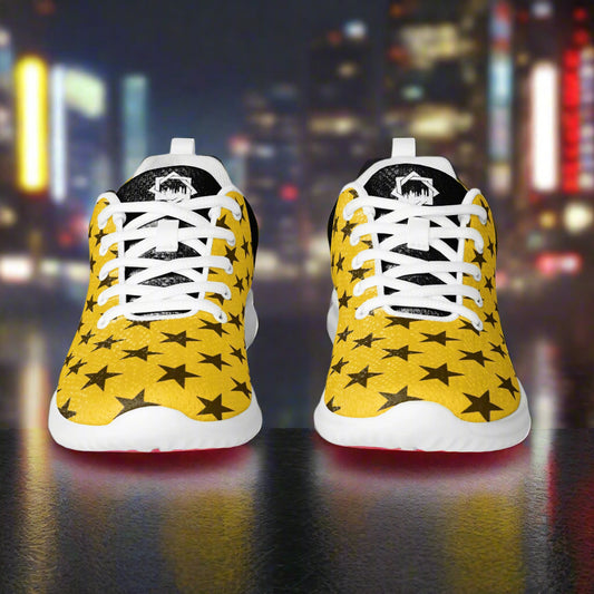 Custom Yellow and Black athletic shoes with a black on yellow star print