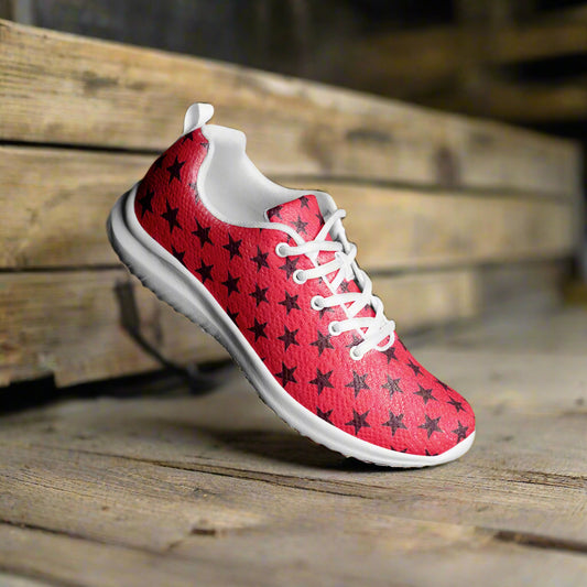 red with black stars gym, tennis, athletic shoes