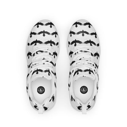 WildSage Market womens black raven pattern athletic shoes with black bird design on white background