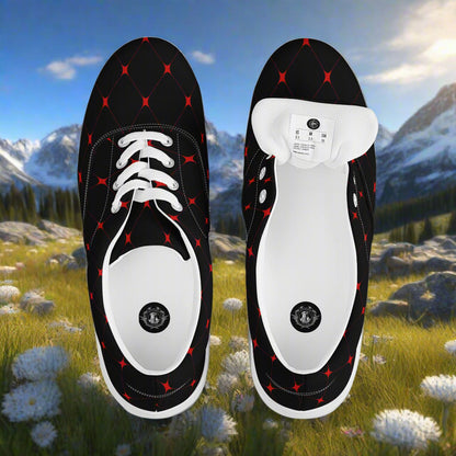 Women’s Custom Lace-up Canvas Shoes Crimson Diamond Geometric Pattern